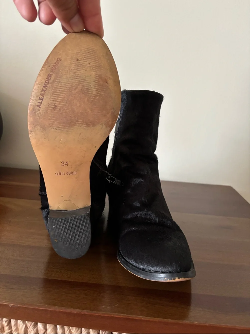 Alexander Wang Black Mid-Calf Buckle Haircalf Ankle Boots